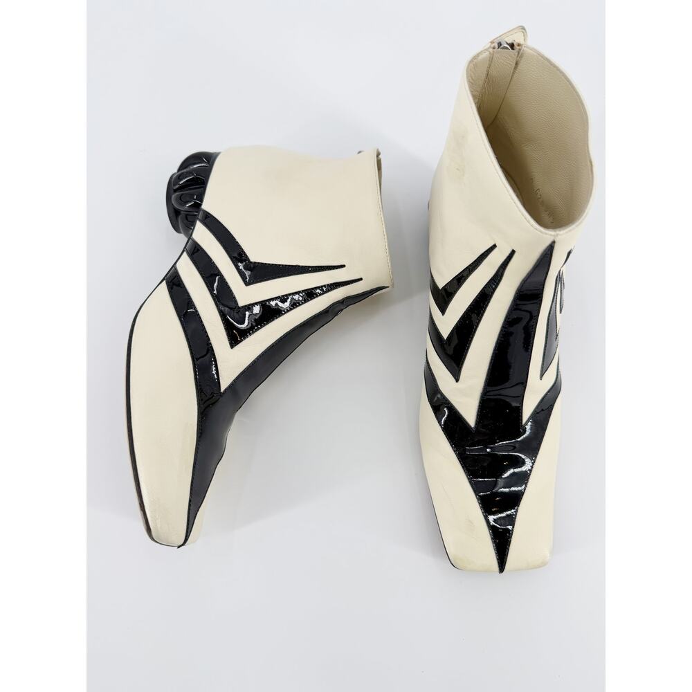 Chanel Ankle Boots Black Ivory Patent Leather Square Toe Heritage 37 2012 Runway - Picture 9 of 11